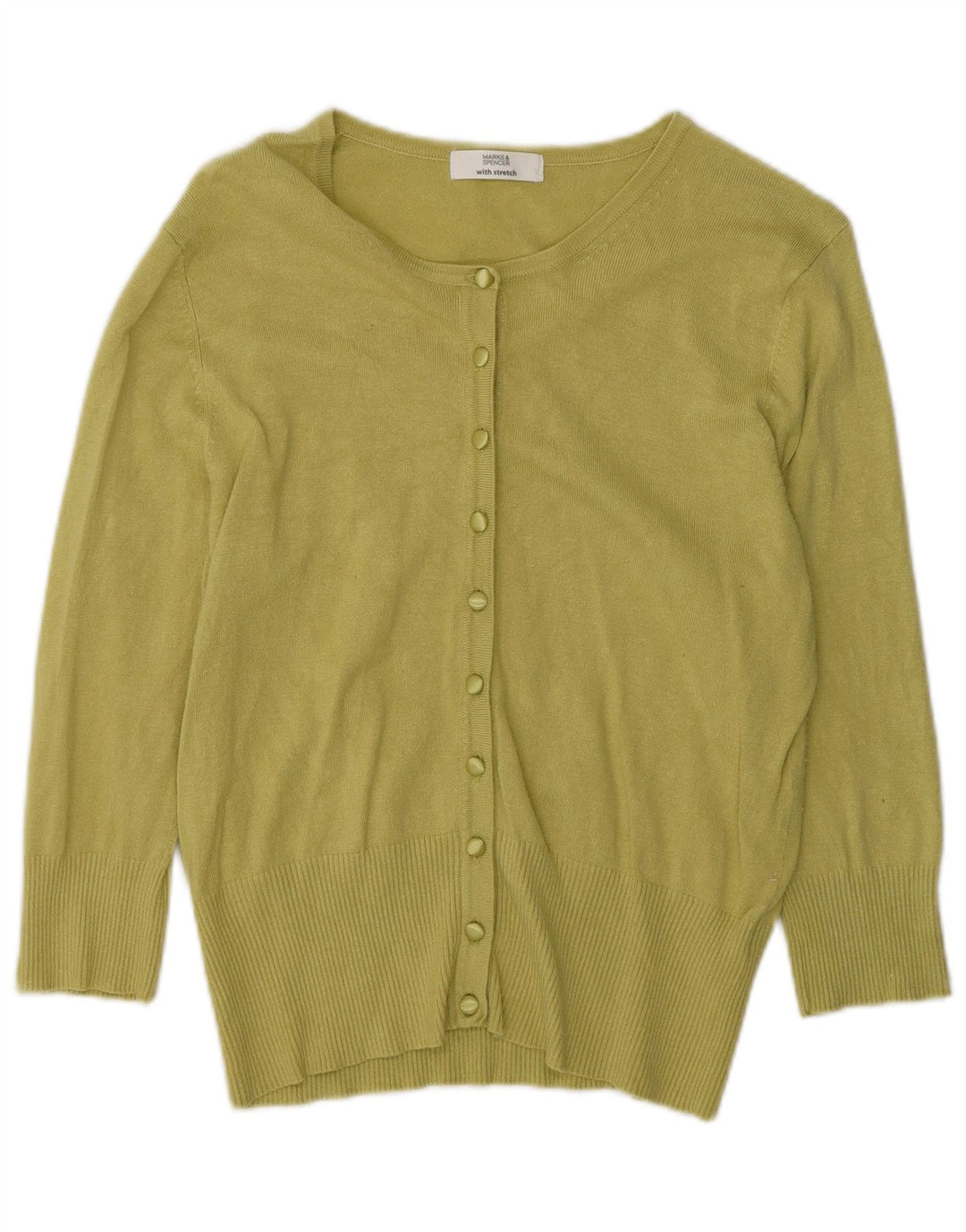 Marks & Spencer Damski sweter rozpinany z rękawem 3/4, UK 14, średni zielony