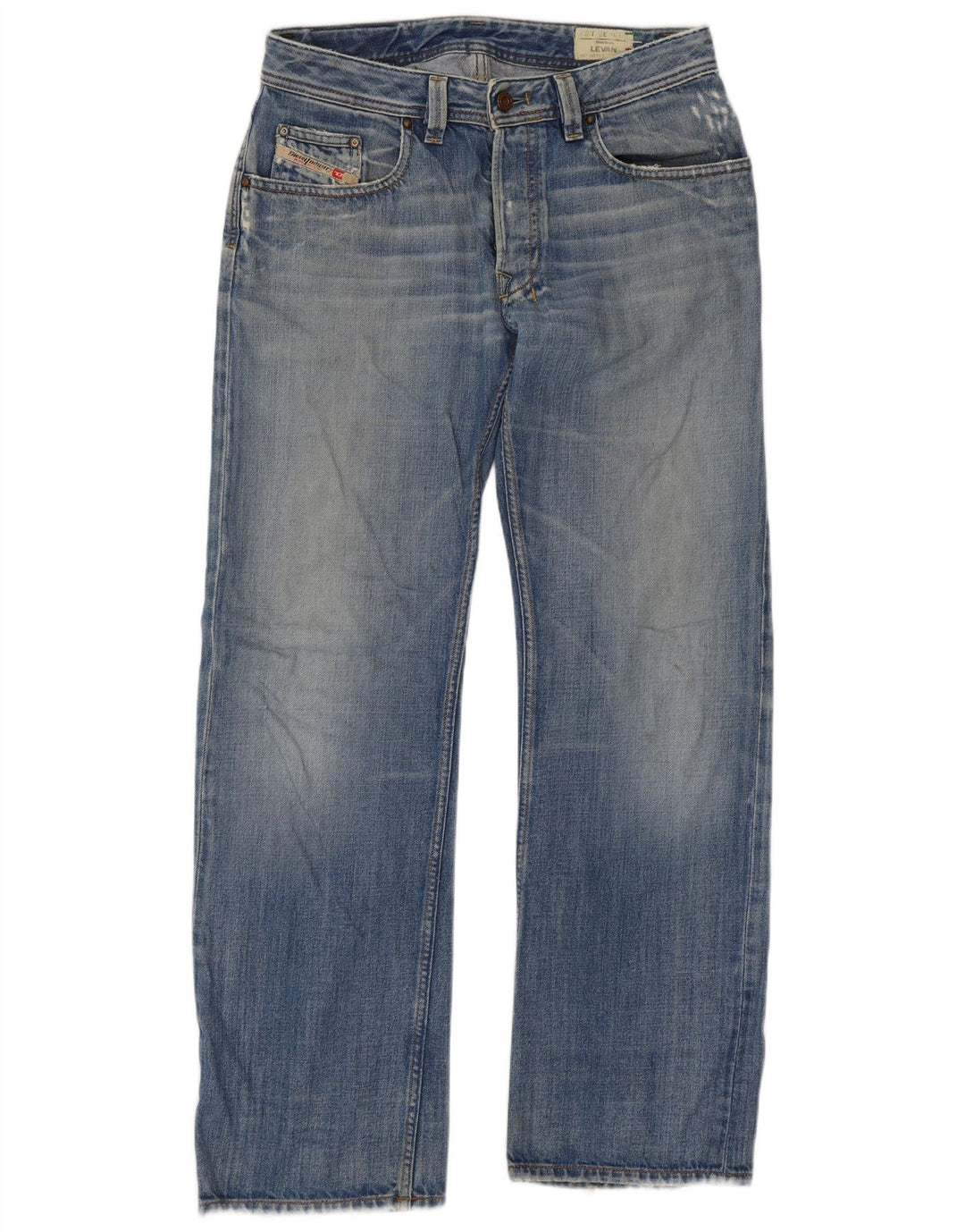 Diesel Męskie Levan Distressed Straight Jeans W32 L32 Niebieskie bawełniane