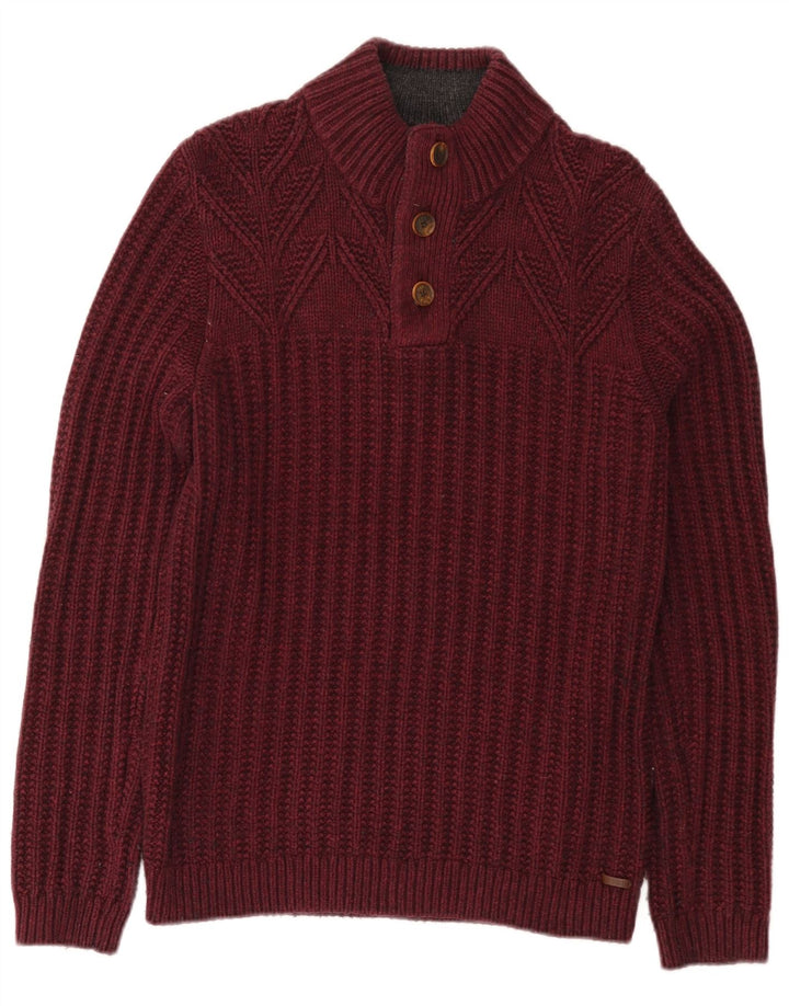 Ted Baker Męski sweter zapinany na guziki, rozmiar 3, średni bordowy bawełniany