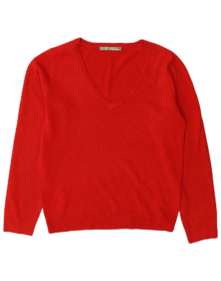 Marks & Spencer Damski sweter z dekoltem w kształcie litery V, UK 8, mały, czerwony akryl