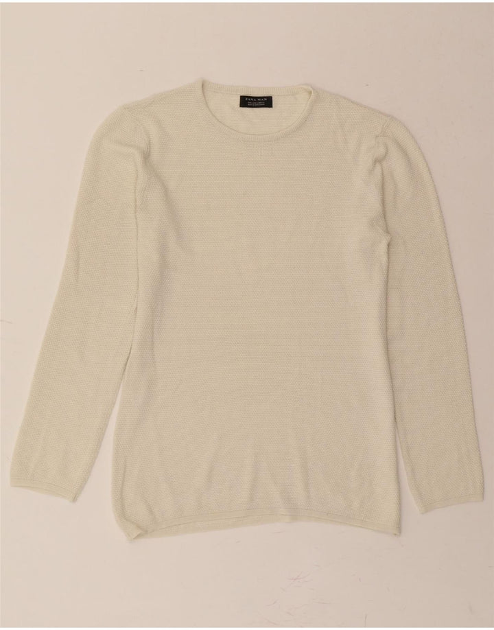 ZARA Mens Crew Neck Jumper Sweater Large Off White Vintage Zara and Second-Hand Zara from Messina Hembry 