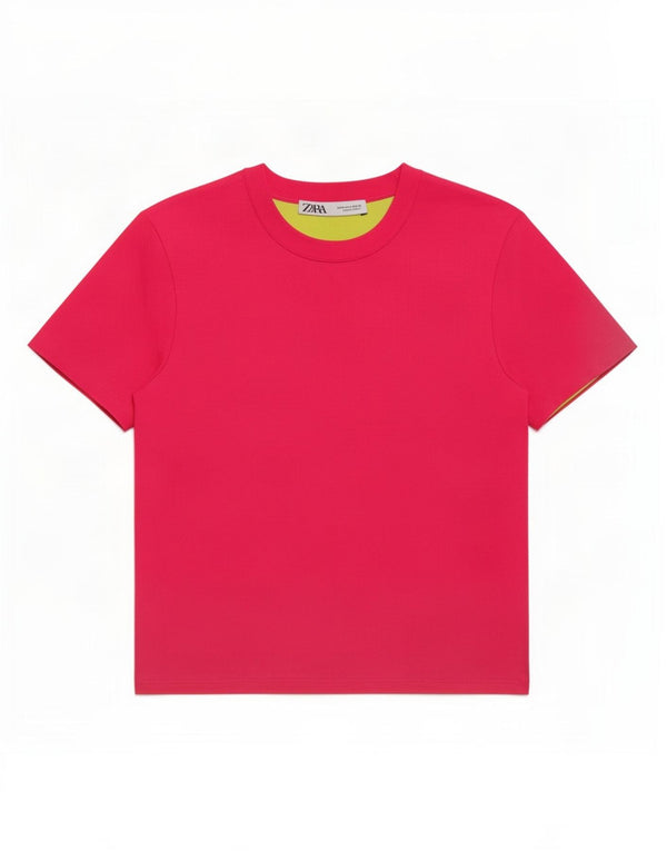 Damski krótki t-shirt Zara UK 12, średni różowy poliester