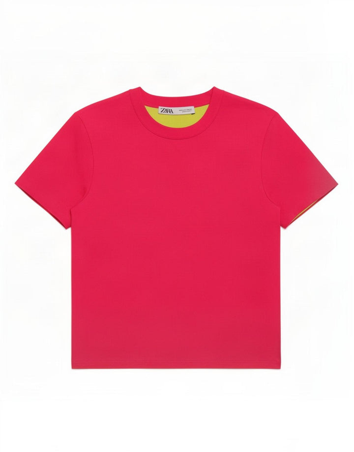 Damski krótki t-shirt Zara UK 12, średni różowy poliester