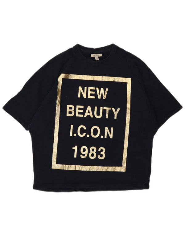 Damska koszulka Zara Trafaluc z grafiką Top UK 14, średnia, granatowa bawełna