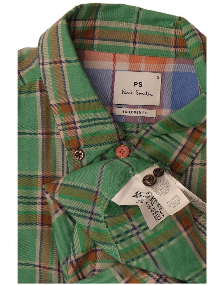 PAUL SMITH Męska koszula flanelowa o dopasowanym kroju, mała, bawełniana w zieloną kratkę