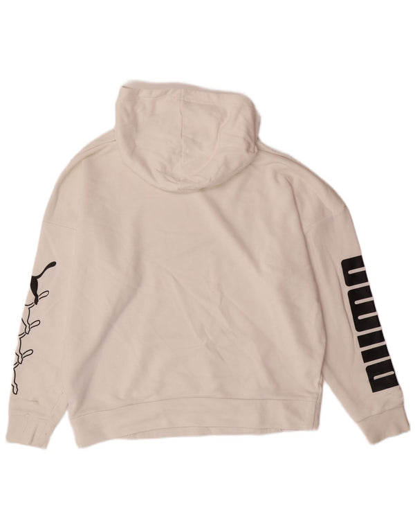 Damski sweter oversize z kapturem i grafiką PUMA UK 10, mały, biały, bawełniany