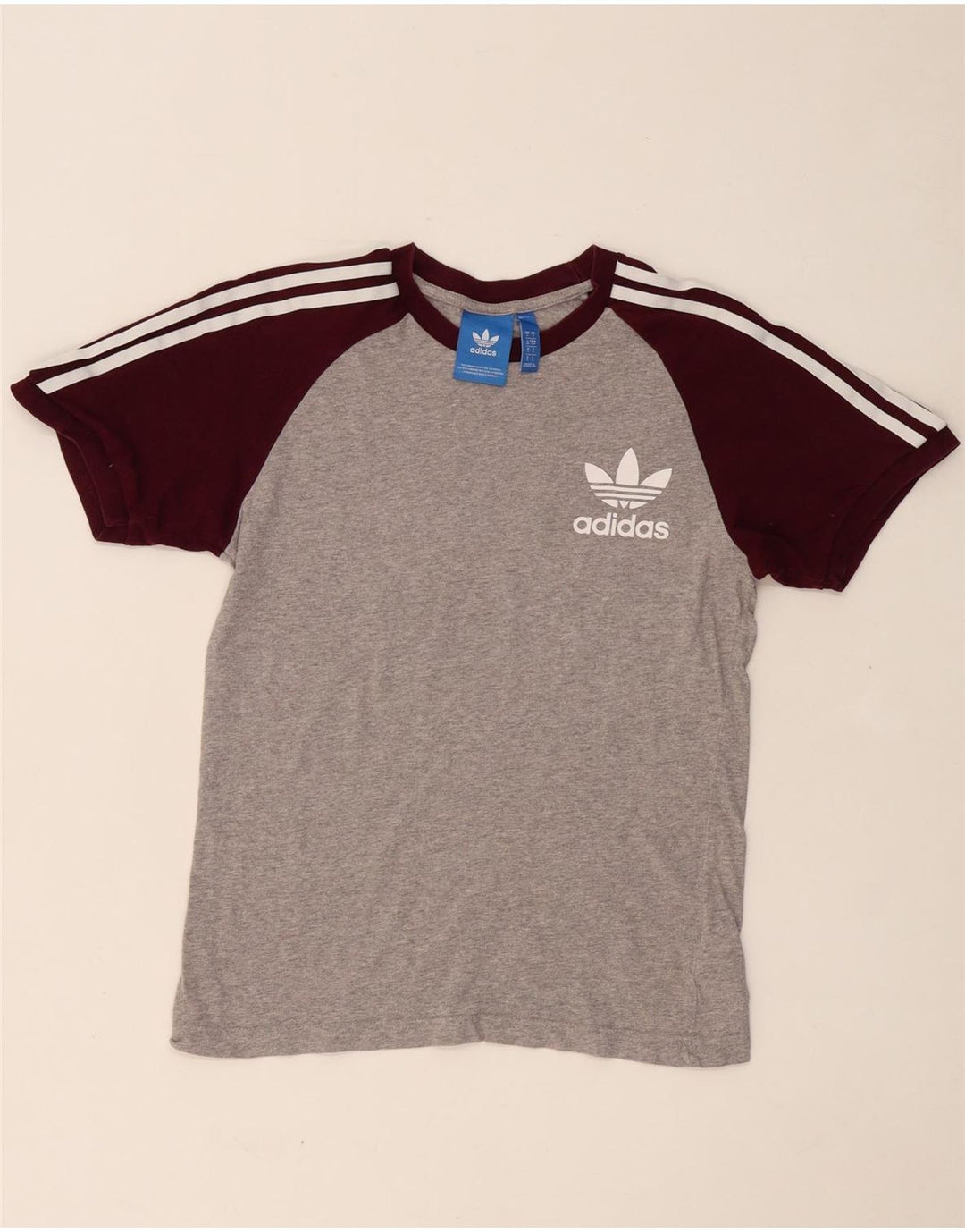 T-shirt męski ADIDAS, mały, szary, bawełniany z blokami kolorów