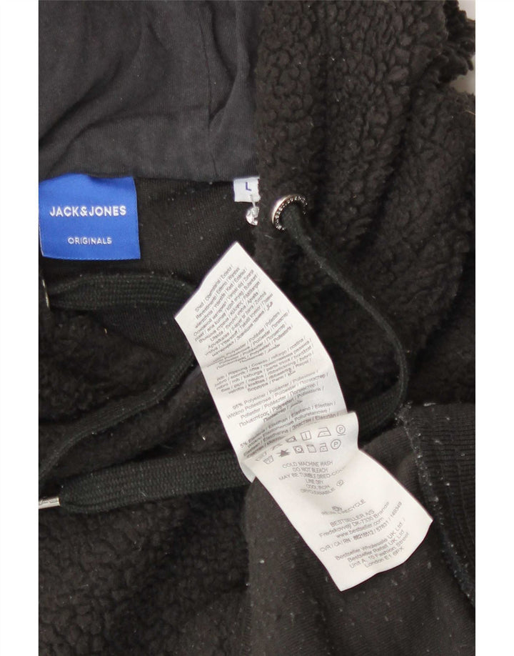 Męski sweter polarowy z kapturem Jack & Jones, duży, czarny, poliestrowy