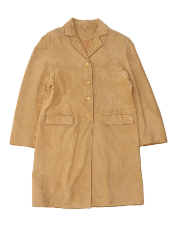 VINTAGE Womens Suede Overcoat IT 46 Large Beige Vintage Vintage and Second-Hand Vintage from Messina Hembry 