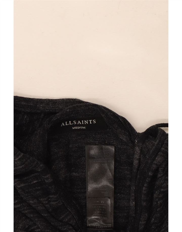 Męski sweter rozpinany All Saints z kapturem, średniej wielkości, czarny, bawełniany w prążki