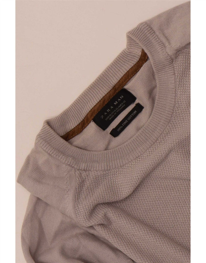 Męski sweter z okrągłym dekoltem Zara XL, szara bawełna