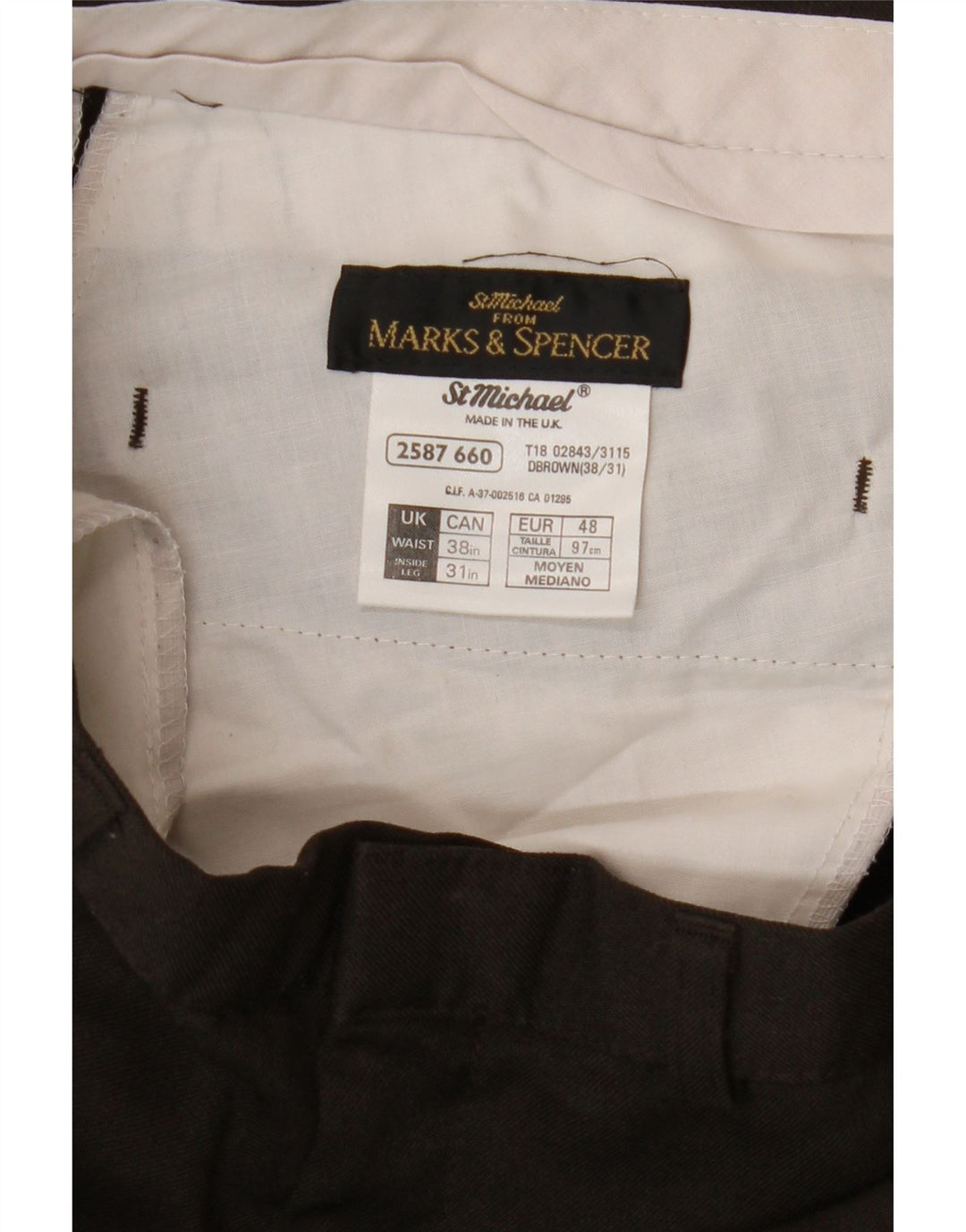 Męskie zwężane spodnie codzienne Marks & Spencer W38 L31 Brązowy poliester