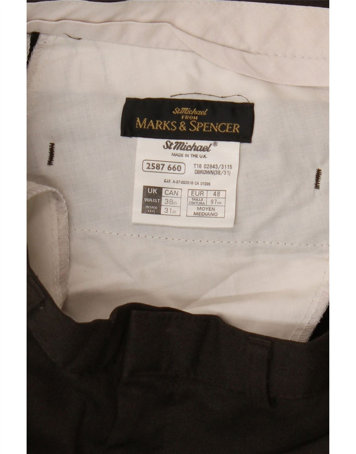Męskie zwężane spodnie codzienne Marks & Spencer W38 L31 Brązowy poliester