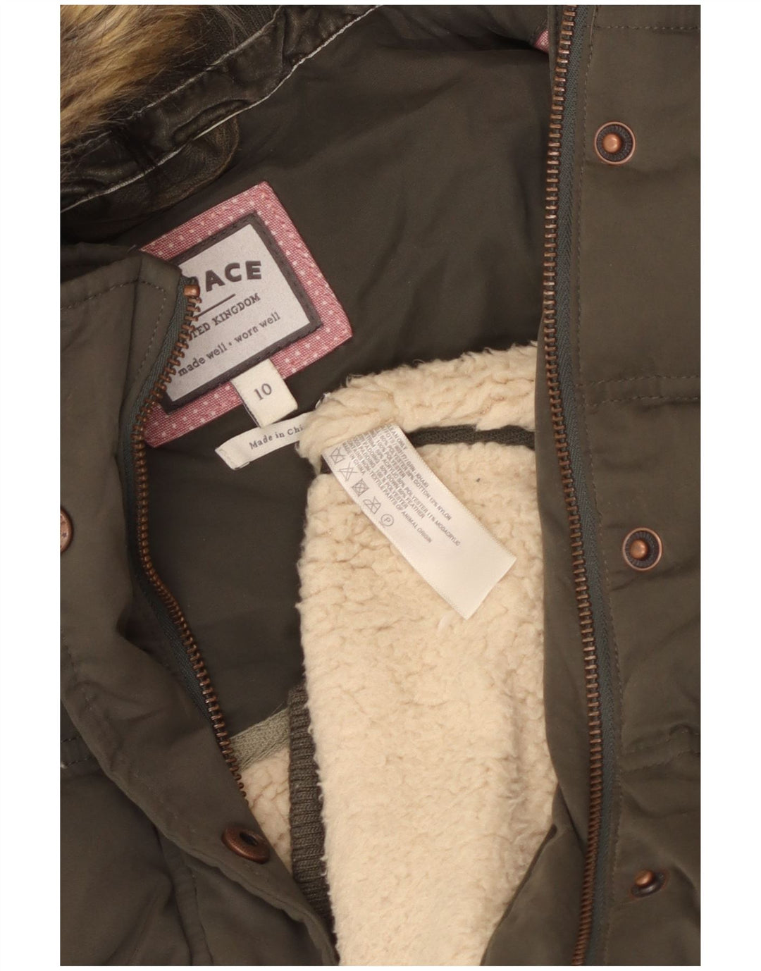 Damska kamizelka z kapturem, oversize, wyściełana Fat Face, UK 10, mała, khaki, poliester