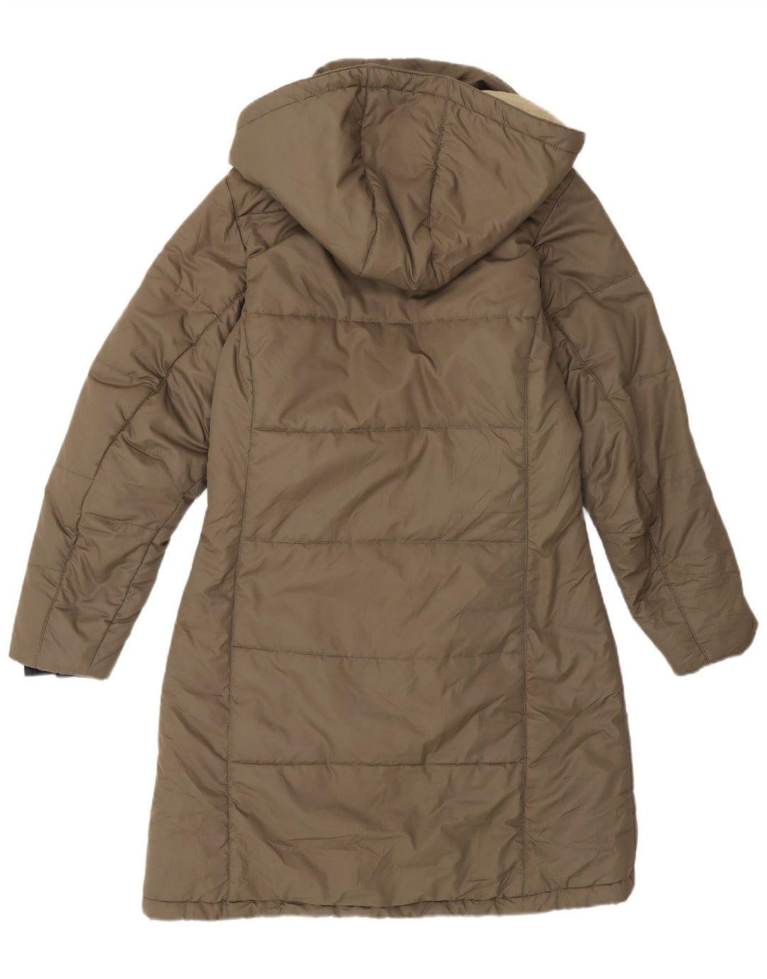 Damski ocieplany płaszcz z kapturem Jack Wolfskin UK 10, mały, khaki, poliester