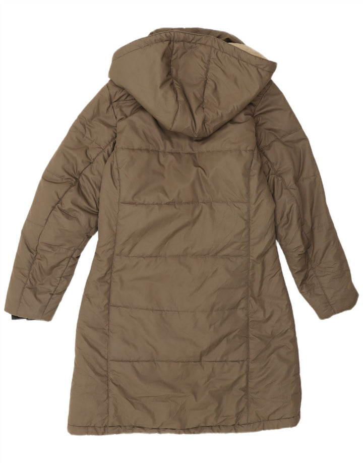 Damski ocieplany płaszcz z kapturem Jack Wolfskin UK 10, mały, khaki, poliester
