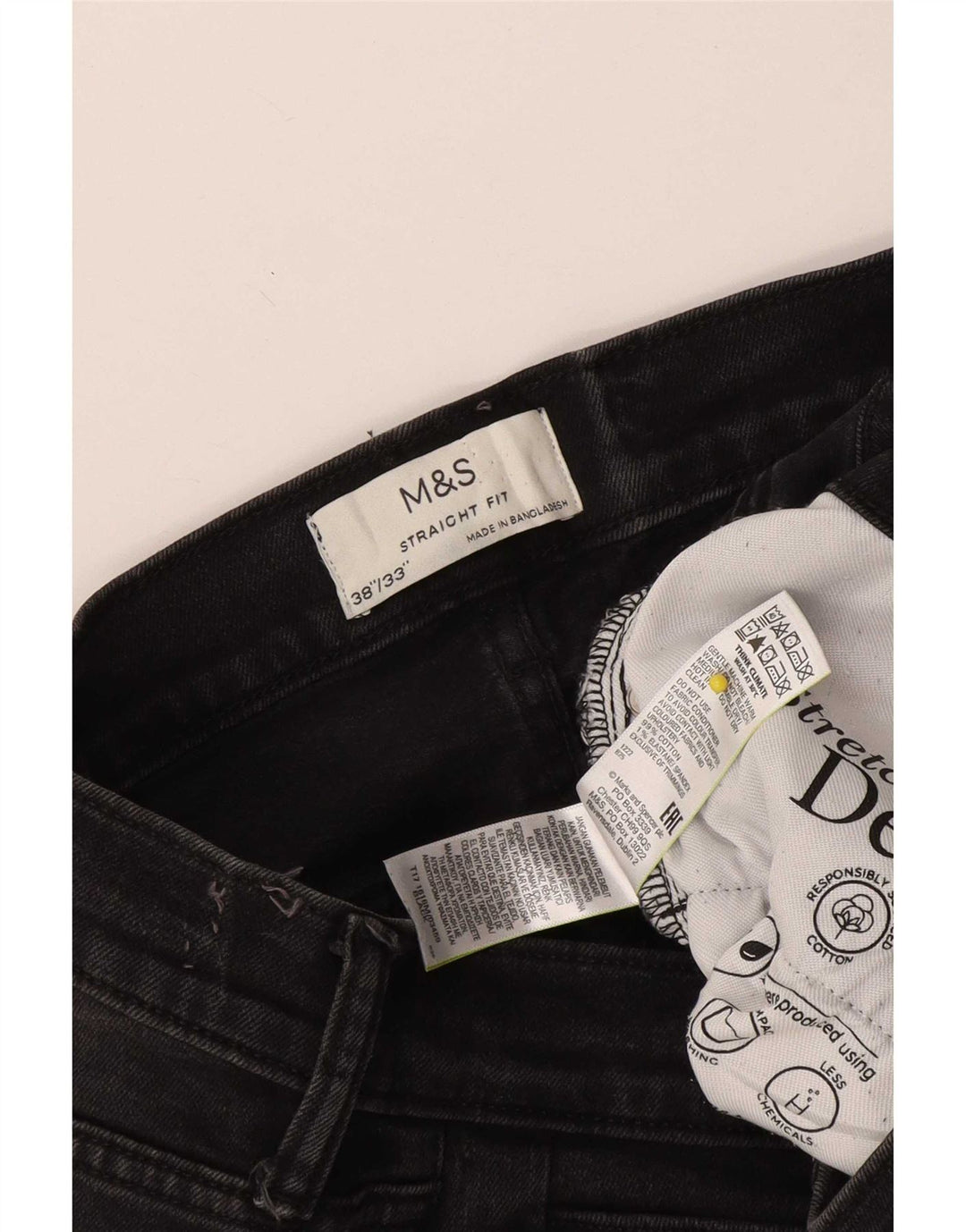 Marks & Spencer Męskie proste dżinsy W38 L33 Czarne bawełniane