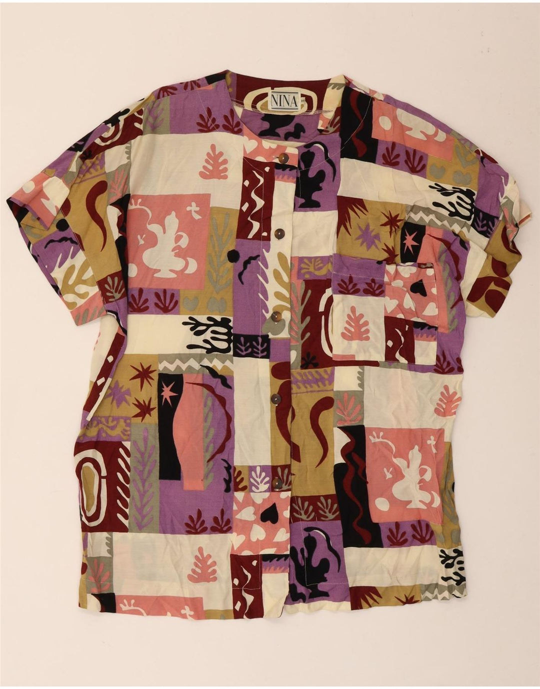 Damska bluzka koszulowa z krótkim rękawem Nina UK 18 XL Wielobarwny patchwork