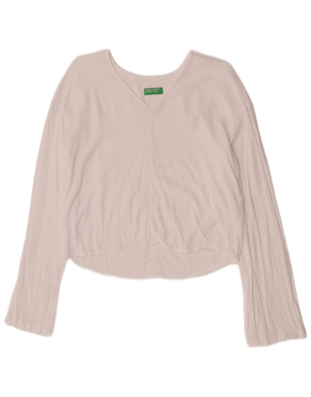 Damski krótki top Benetton z długim rękawem UK 10 Small, biała wiskoza