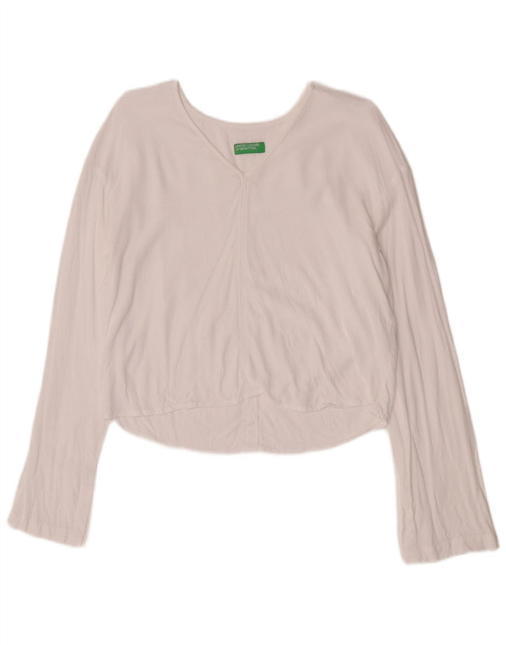 Damski krótki top Benetton z długim rękawem UK 10 Small, biała wiskoza