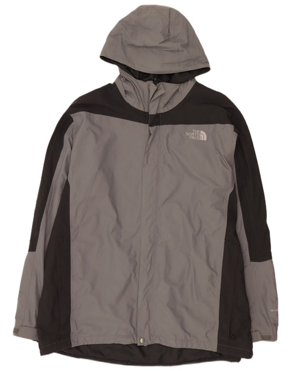 Męska kurtka przeciwdeszczowa z kapturem THE NORTH FACE Hyvent UK 44 2XL Szara, z blokami kolorów