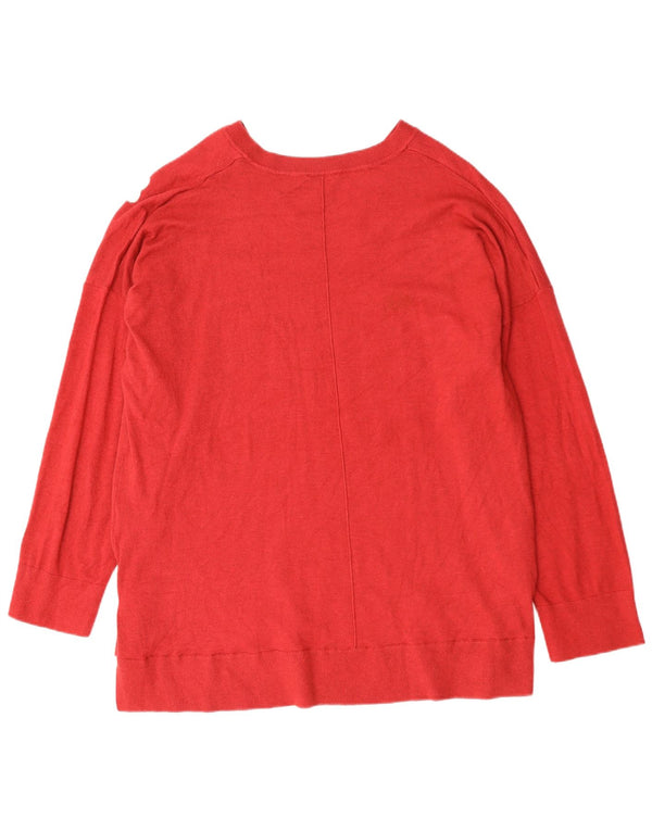 Damski sweter z grafiką z dekoltem w kształcie litery V, z autografem, UK 20 2XL, czerwona wiskoza