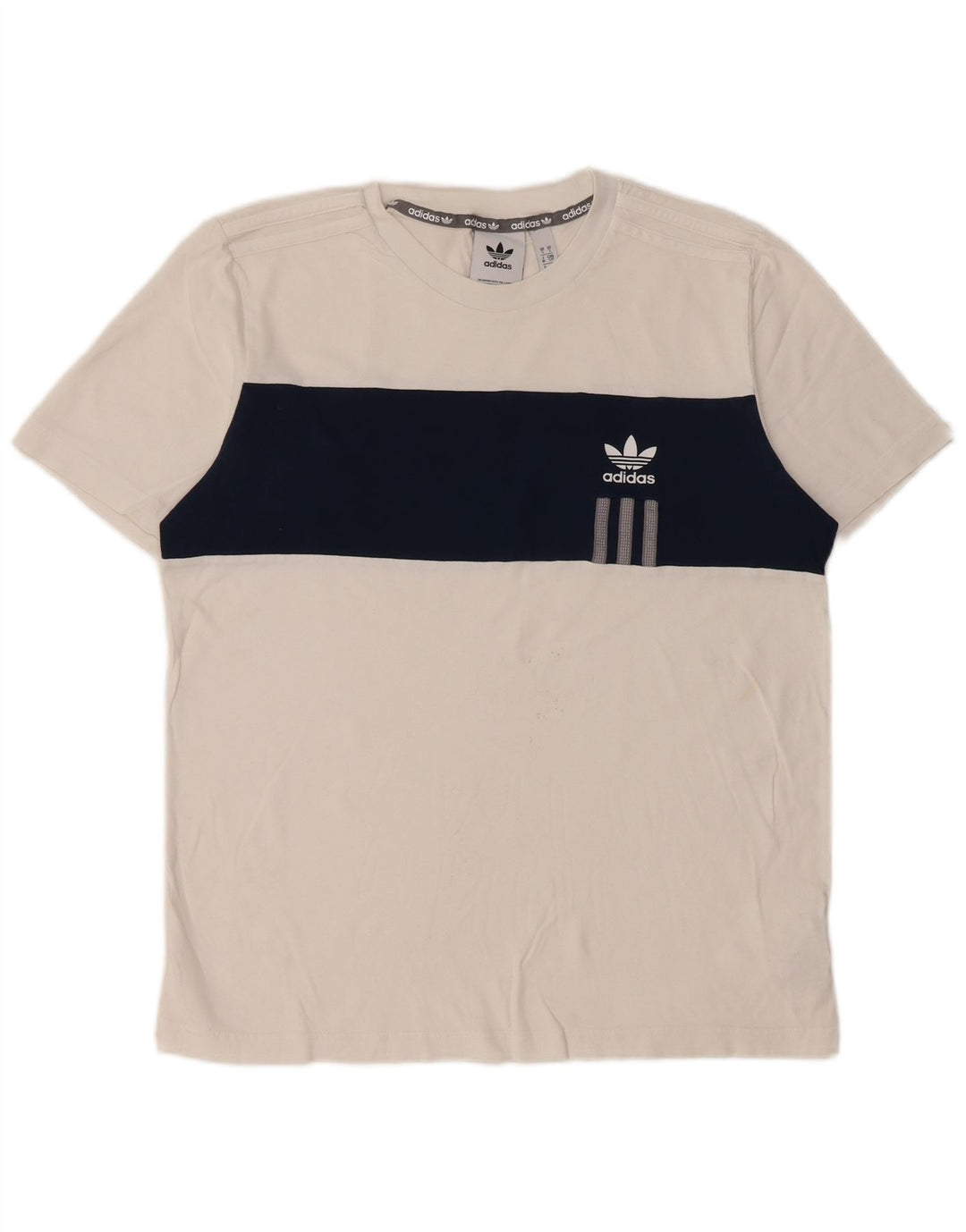 Adidas Męska Koszulka Top Mała Biała Bawełna z Blokami Kolorów