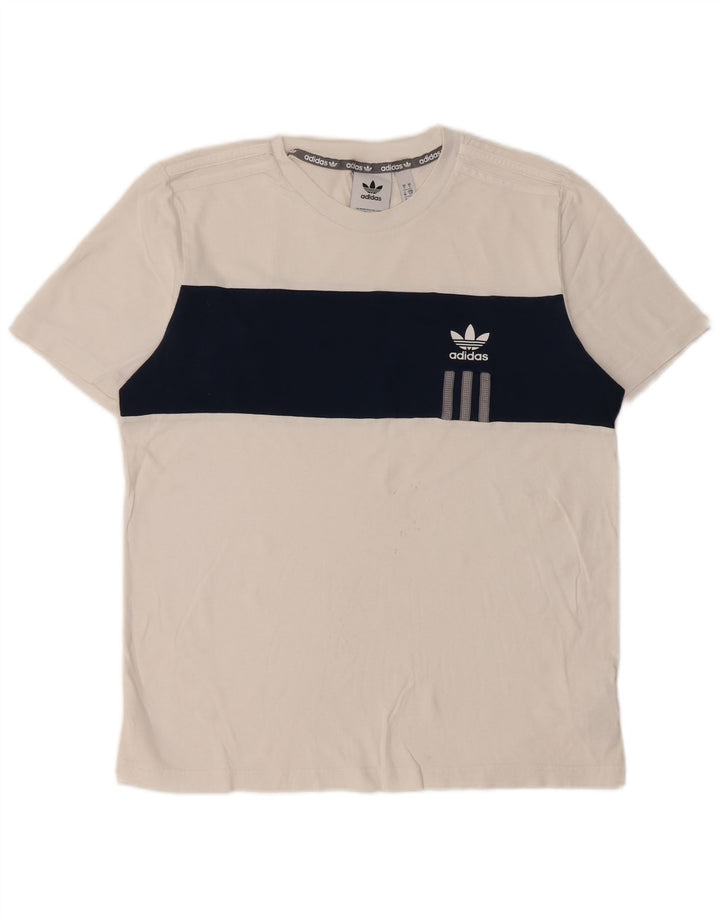 Adidas Męska Koszulka Top Mała Biała Bawełna z Blokami Kolorów