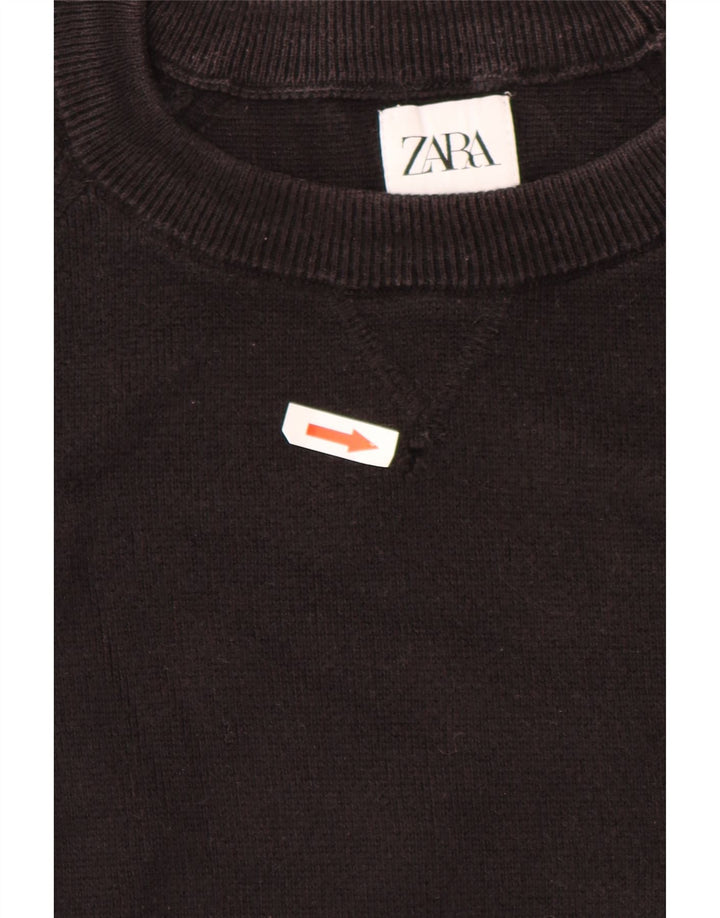Męski sweter z okrągłym dekoltem ZARA, bawełniany, średniobrązowy