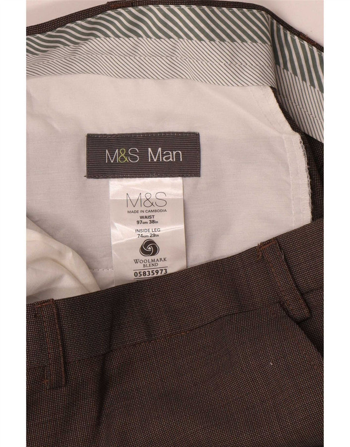 Marks & Spencer Męskie proste spodnie garniturowe W38 L29 Brązowa wełna