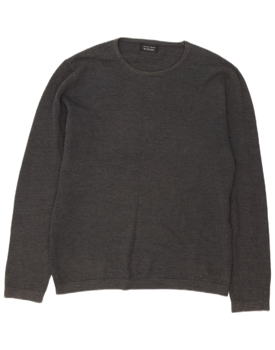 Męski sweter z okrągłym dekoltem Zara, duży, szary