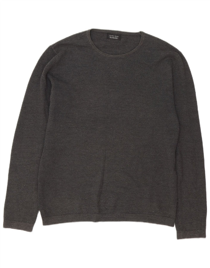 Męski sweter z okrągłym dekoltem Zara, duży, szary