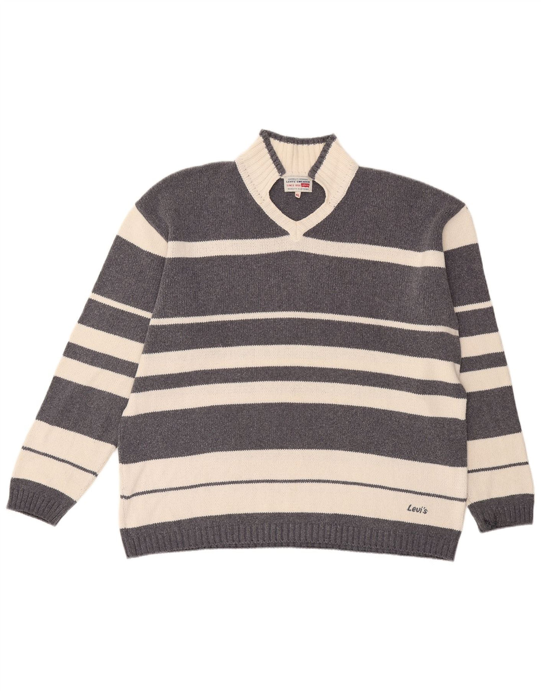 Męski sweter Levi's z dekoltem w kształcie litery V, XL, szary, bawełniany w paski