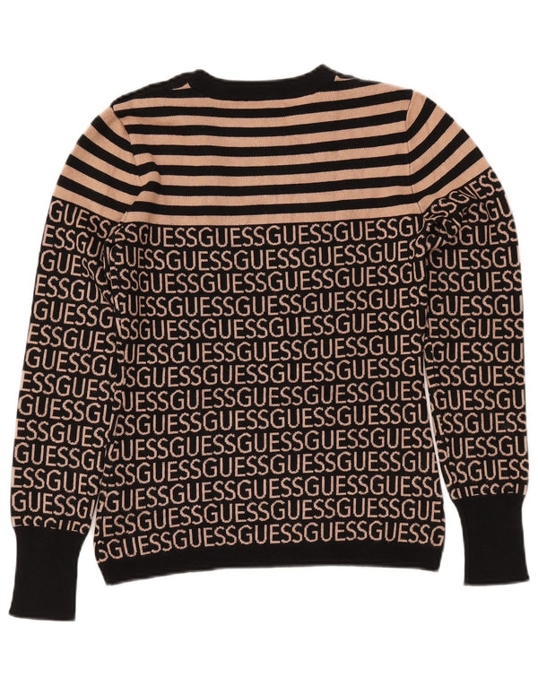 Damski sweter GUESS z graficznym wycięciem pod szyją, UK 10, w małe czarne paski