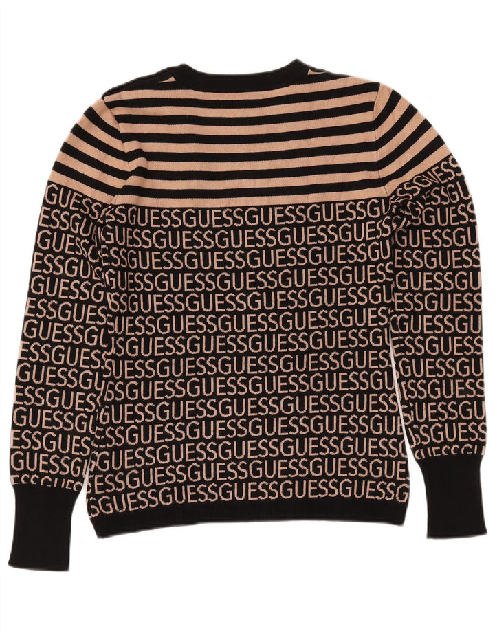 Damski sweter GUESS z graficznym wycięciem pod szyją, UK 10, w małe czarne paski