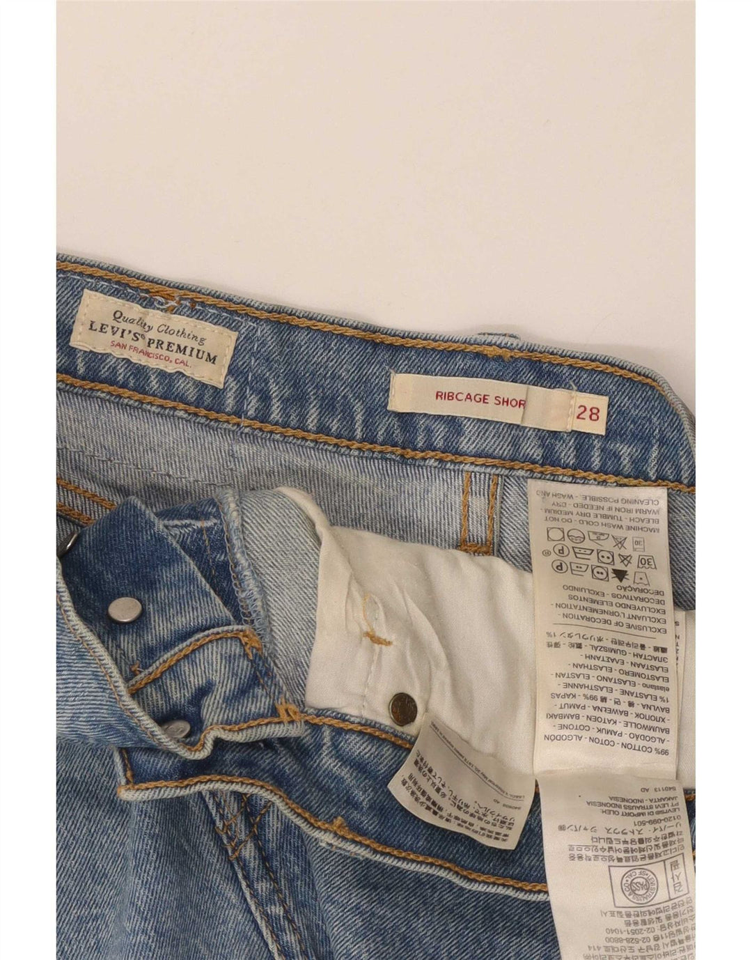 Damskie spodenki dżinsowe Levi's Ribcage Medium W28, niebieska bawełna