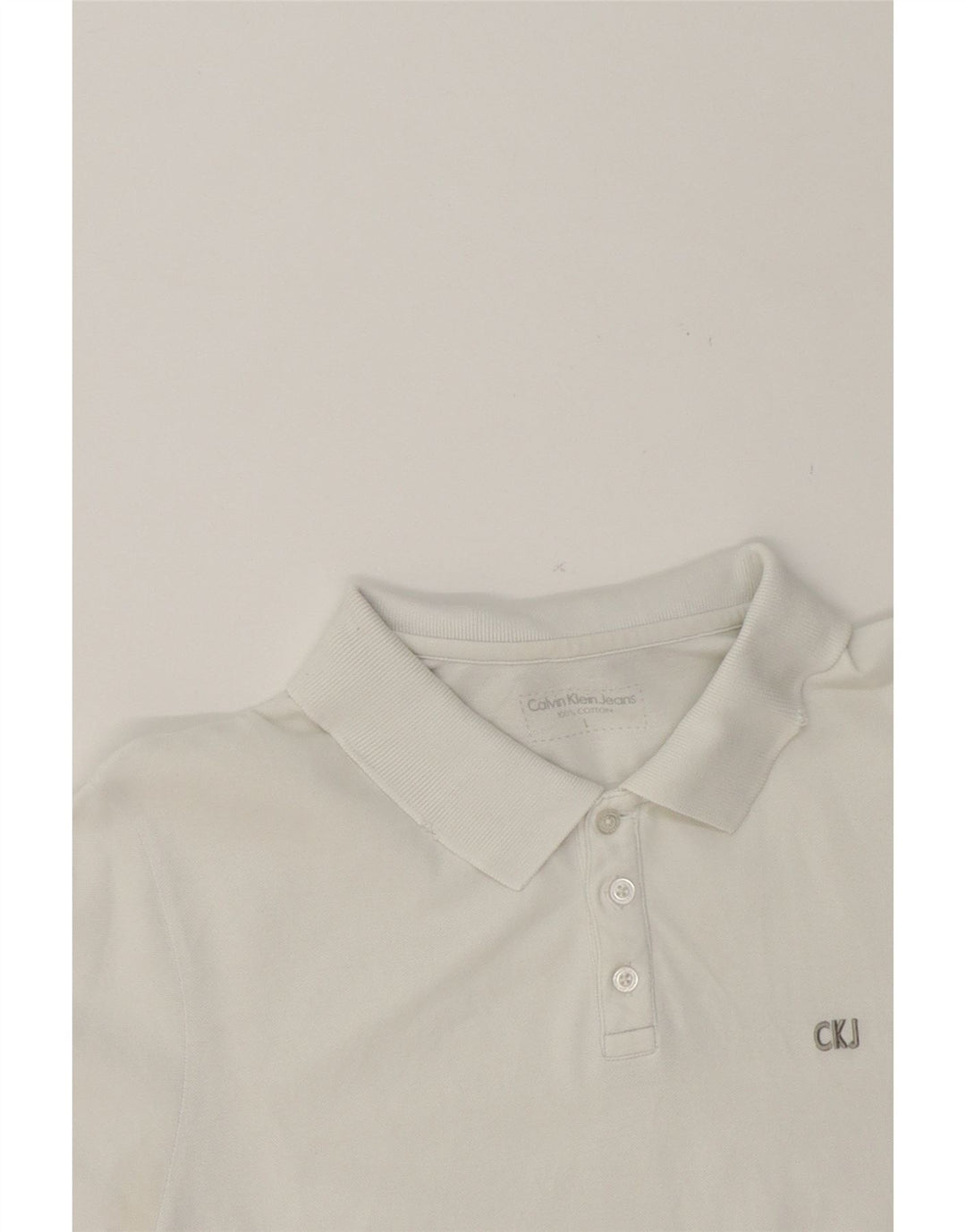 CALVIN KLEIN JEANS Mens Polo Shirt Large White Cotton Vintage Calvin Klein Jeans and Second-Hand Calvin Klein Jeans from Messina Hembry 