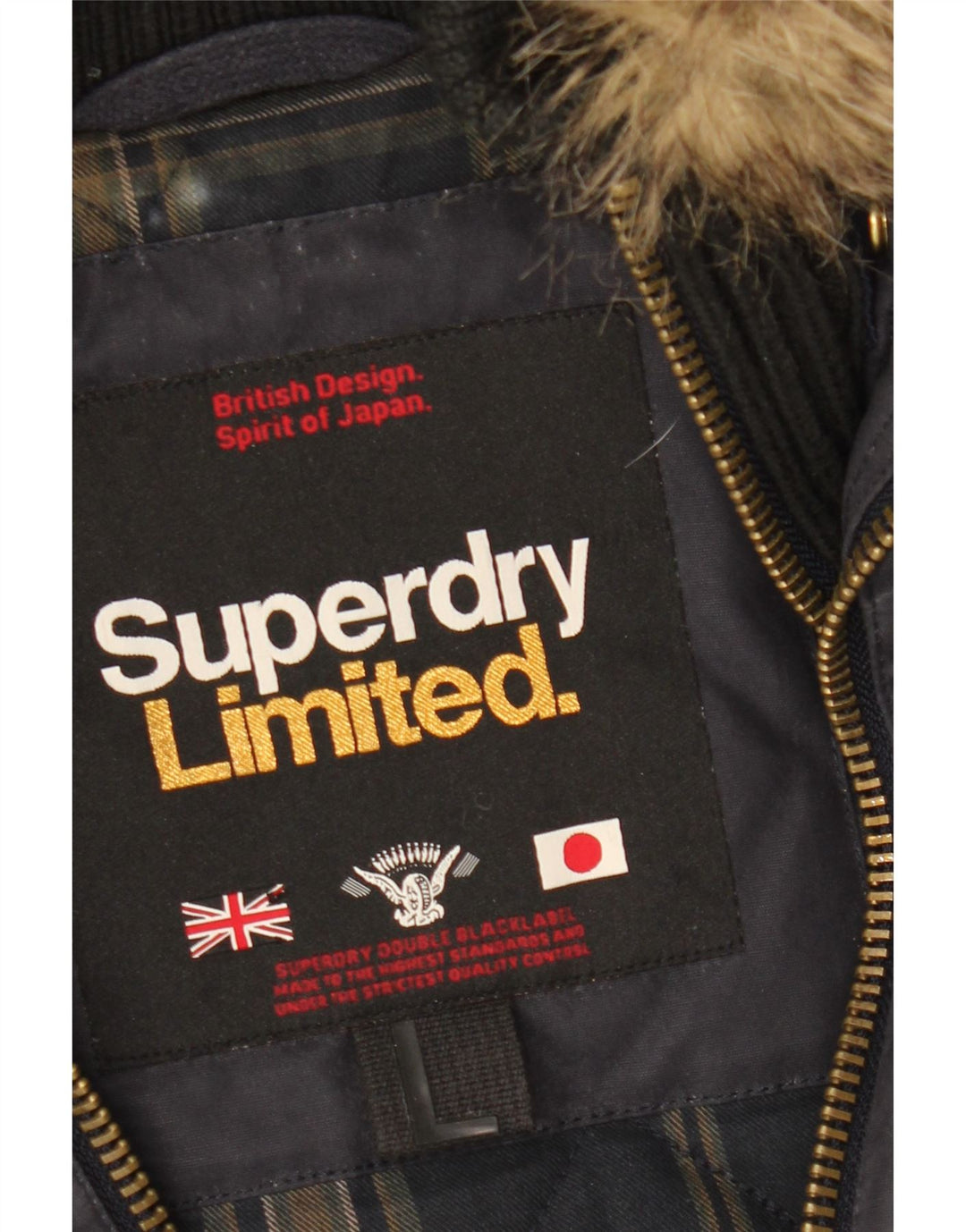 SUPERDRY Damska kurtka parka z kapturem UK 16, duża, granatowa, bawełniana