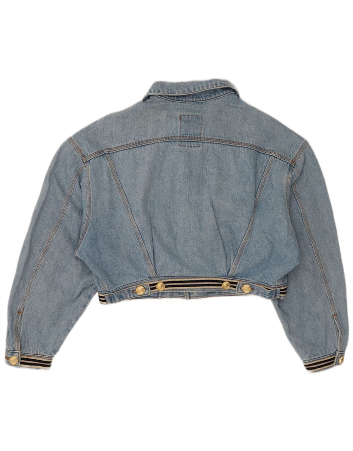 Damska kurtka dżinsowa Vintage Graphic Crop UK 14, średnia niebieska bawełna