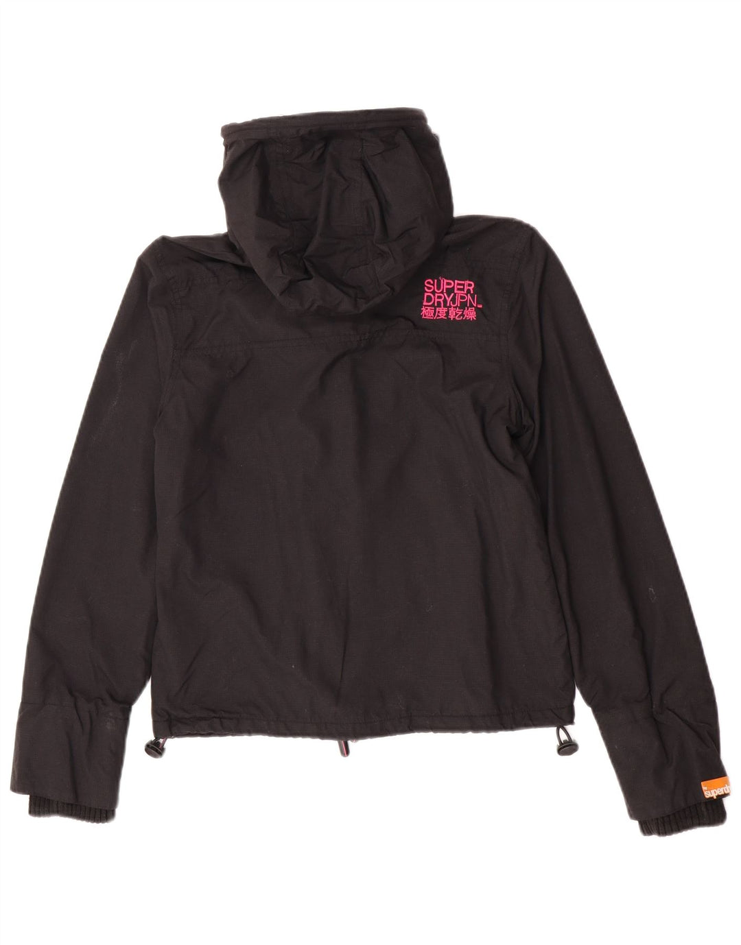 Damska kurtka wiatrówka z kapturem Superdry UK 10, mała, czarna nylonowa