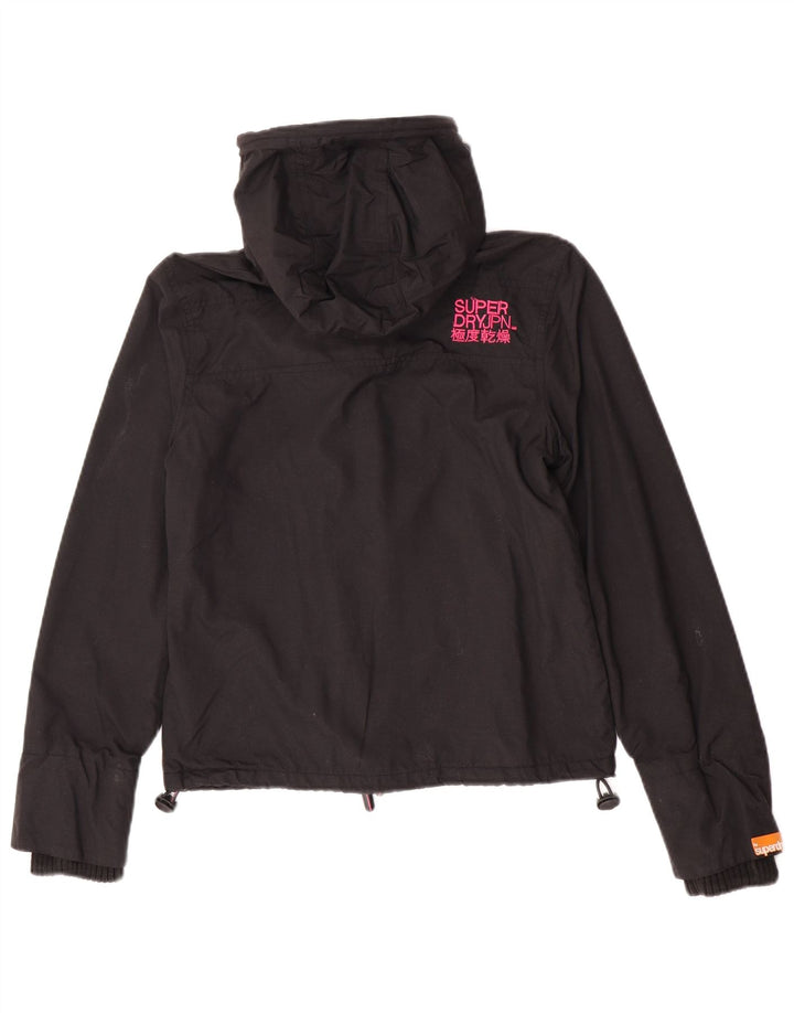 Damska kurtka wiatrówka z kapturem Superdry UK 10, mała, czarna nylonowa