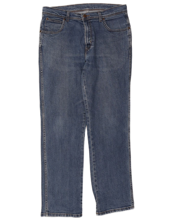 Męskie jeansy Wrangler o prostym kroju W34 L32, niebieska bawełna