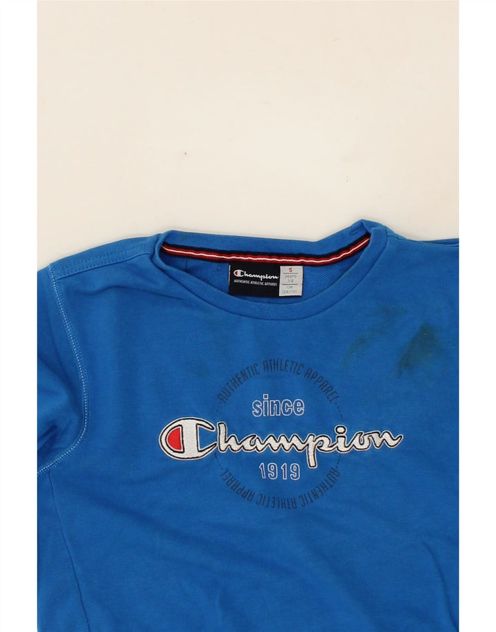 CHAMPION Boys Graphic Sweatshirt Jumper 7-8 Years Small Blue Cotton Vintage Champion and Second-Hand Champion from Messina Hembry 