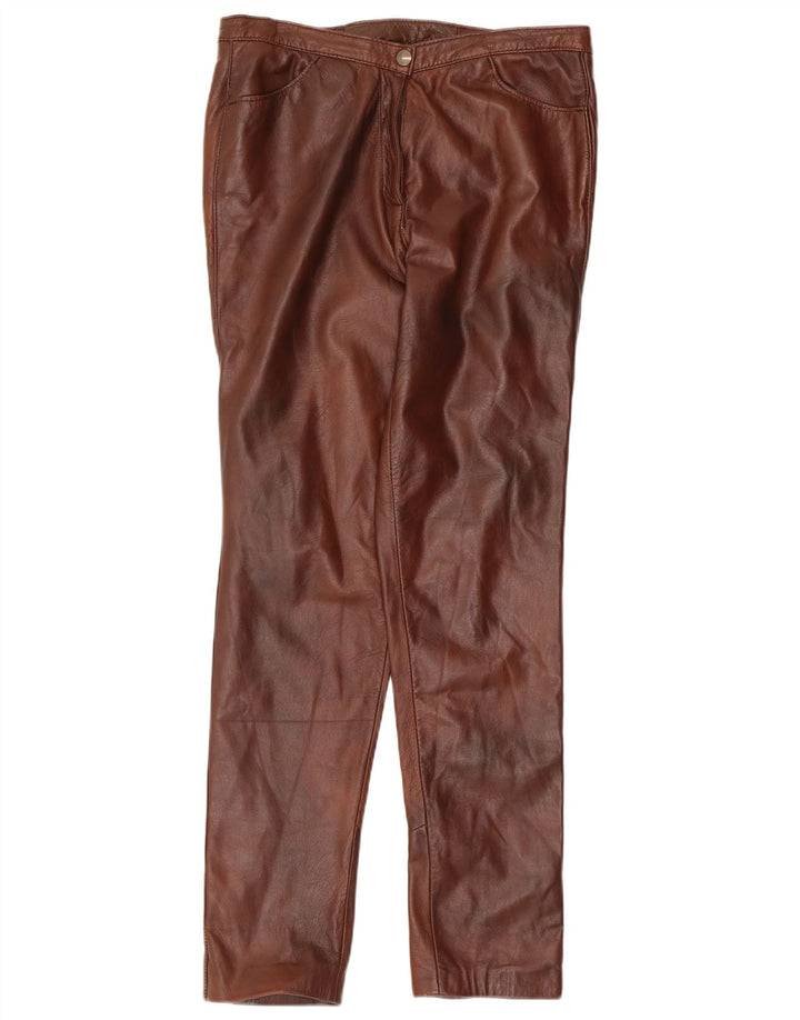 Vintage damskie wąskie skórzane spodnie W32 L31 brązowe