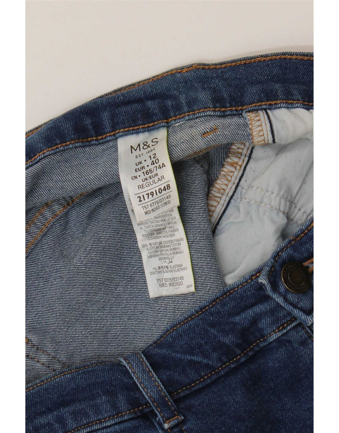 Marks & Spencer Damskie proste dżinsy UK 12 Medium W32 L30 Niebieskie bawełniane