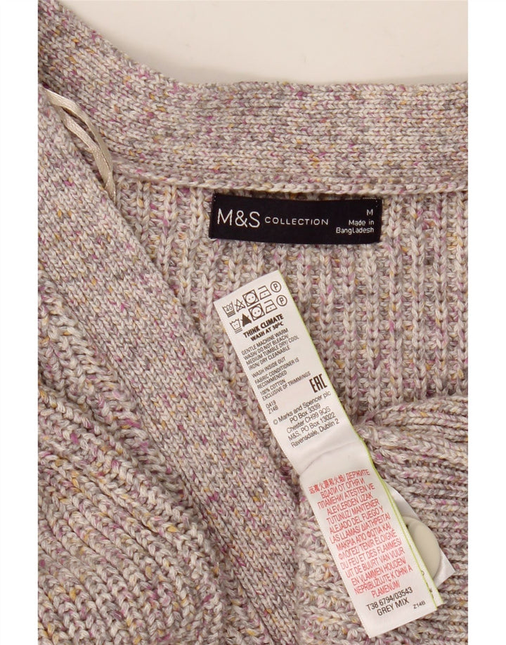 MARKS & SPENCER Damski sweter kardigan UK 14 Średnioszary, bawełniany nakrapiany