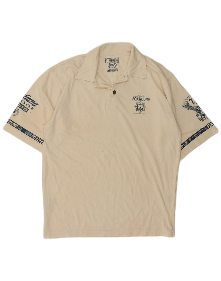 Męska koszulka polo Foxhound z grafiką, średnio beżowa, bawełniana w stylu retro