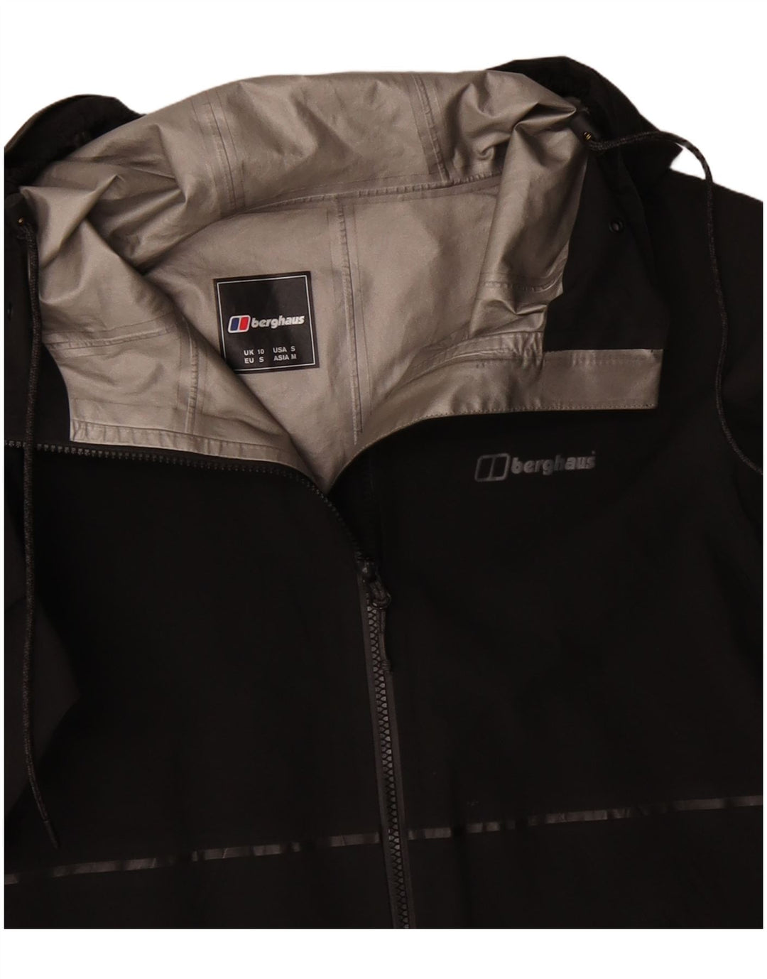 Damski płaszcz przeciwdeszczowy z kapturem BERGHAUS Gore-Tex UK 10, mały, czarny poliester