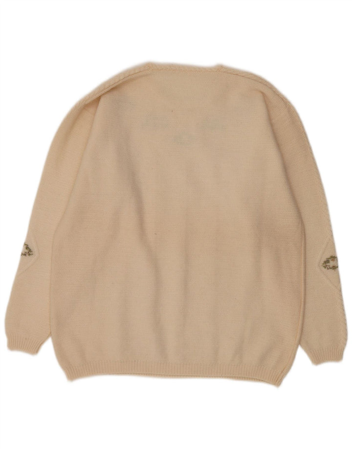 Sweter damski w stylu vintage z okrągłym dekoltem UK 16, duży w kolorze złamanej bieli