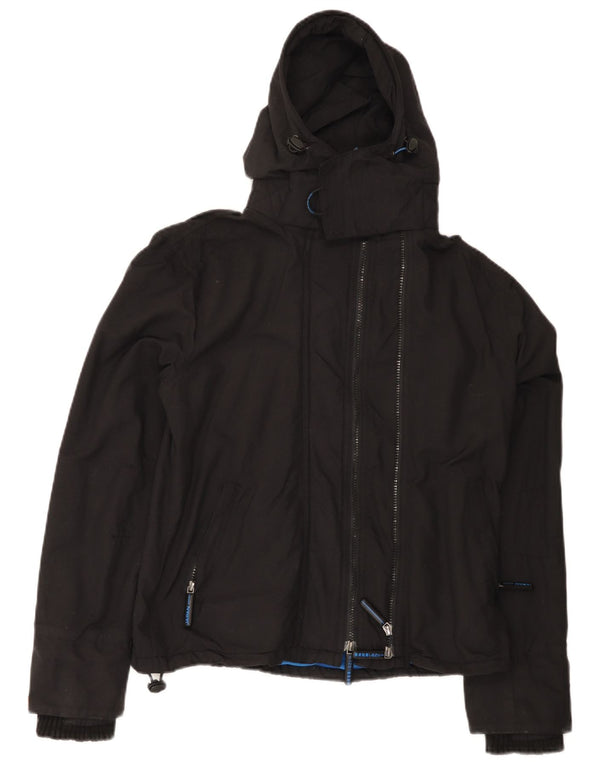 Damska kurtka wiatrówka z kapturem Superdry UK 14, średni czarny nylon